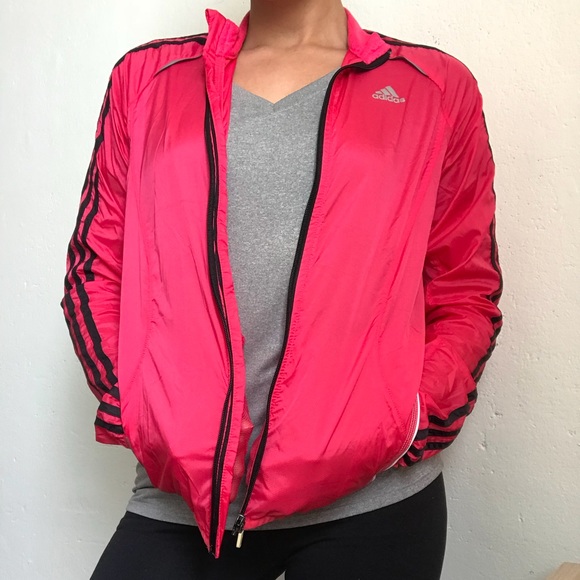 adidas Other | Adidas Response Black And Pink Striped Jacket | Poshmark